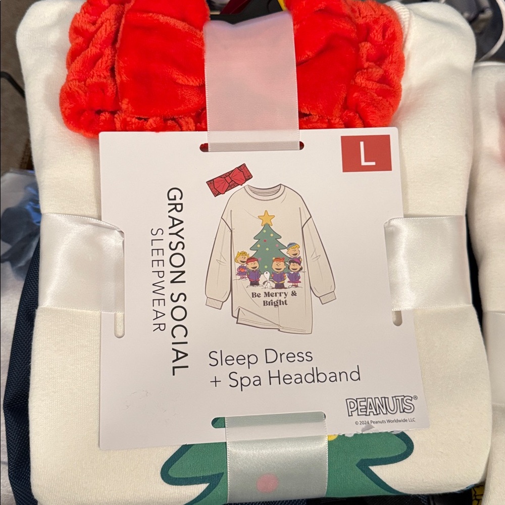 Grayson Social Peanuts Sleep Dress with Spa Headband NEW
